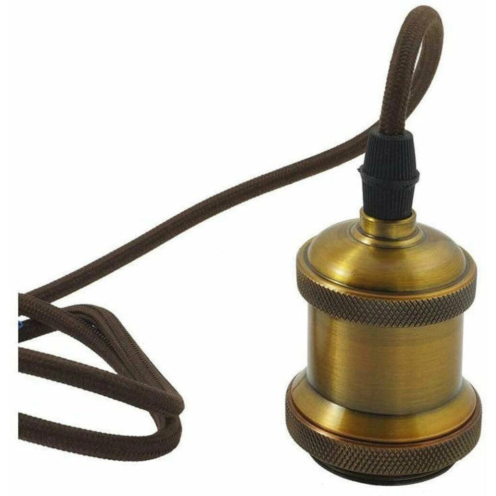 Trade Shop - Portalampada Vintage Stile Retro' Sospensione Pendente E27 Bronzo Ottone E27-02 -