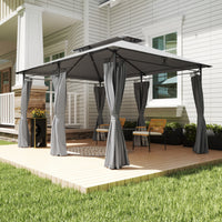 Gazebo da Giardino 3x4 m con Tende Rimovibili Doppio Tetto e Struttura in Metallo Grigio