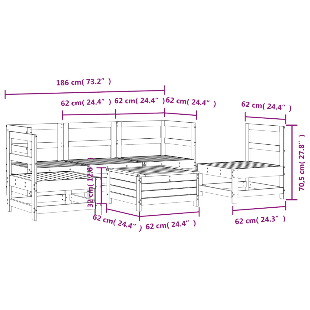 Set Divani da Giardino 6 pz in Legno Massello Abete Douglas 3250722