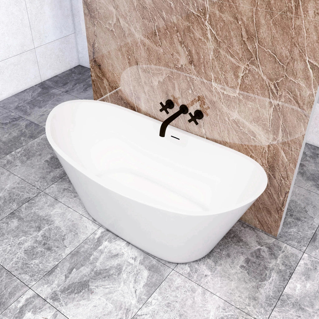 Vasca da Bagno a Isola 150x72x65 cm Vasca da Bagno Freestanding in Acrilico Bianco Barca Ovale