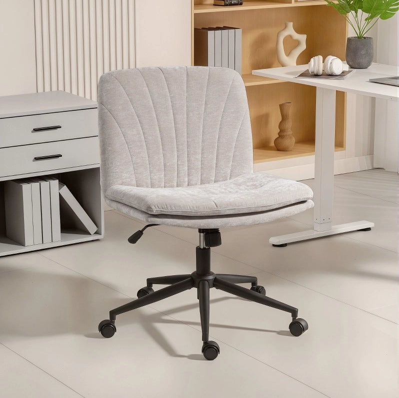 Sedia da ufficio beige in ciniglia – girevole a 360°, altezza regolabile