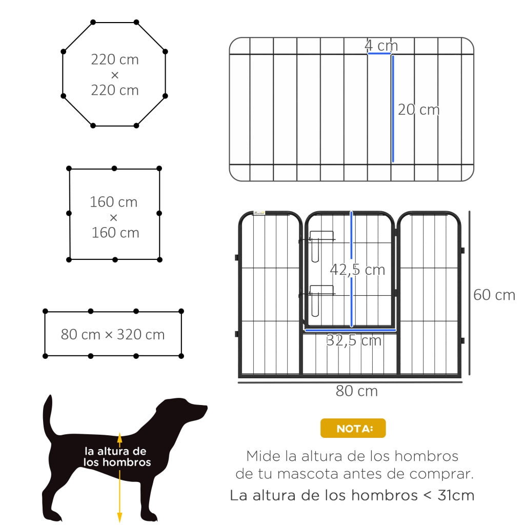 Recinto per Cani ¨C zephmum ¨C Nero 80x60 cm 8 Panelli Acciaio