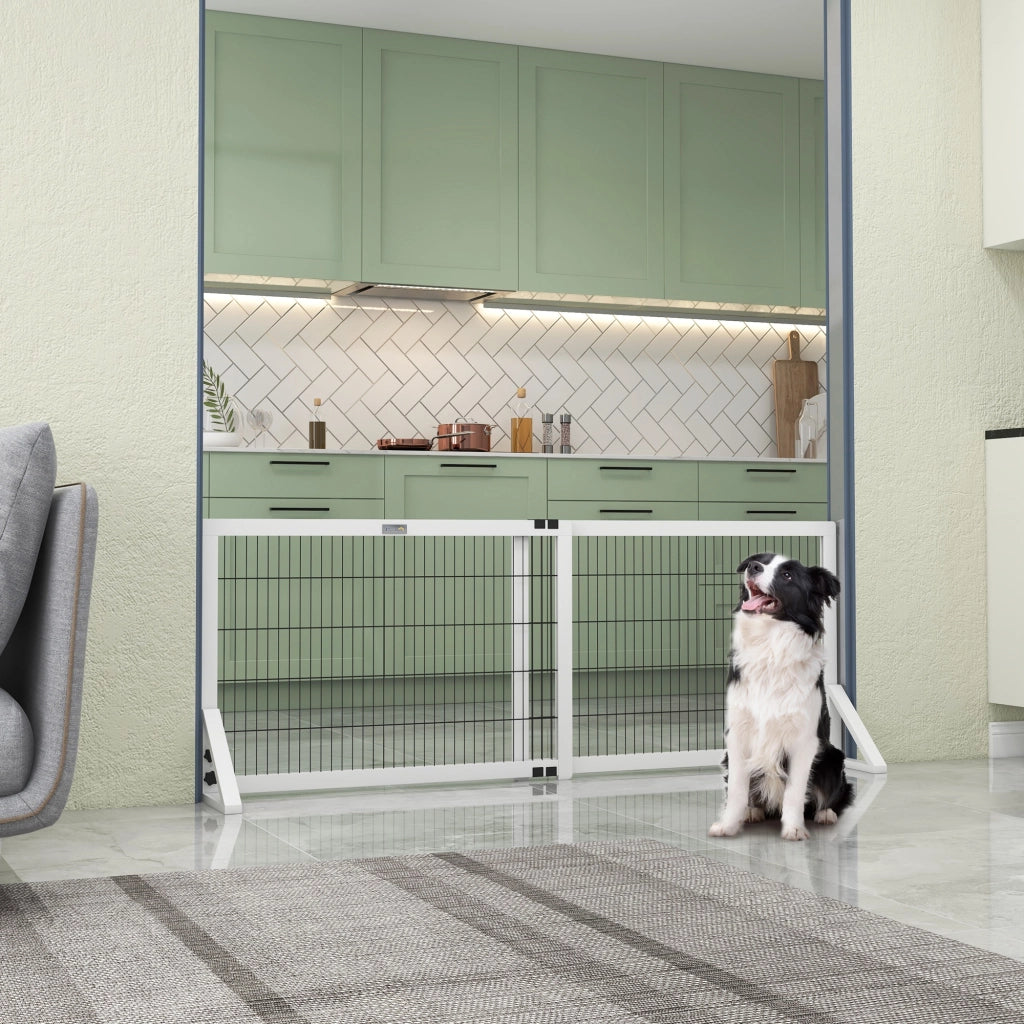 Barriera di sicurezza per cani a 2 pannelli ¨C zephmum ¨C Legno e metallo bianco 101-181 cm