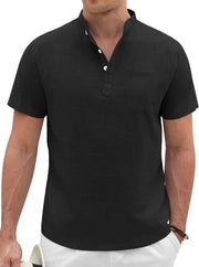 Camicia in Lino per Uomo - Corta Manica - Abbigliamento Estivo - Henley - Materiale Leggero e Respirante