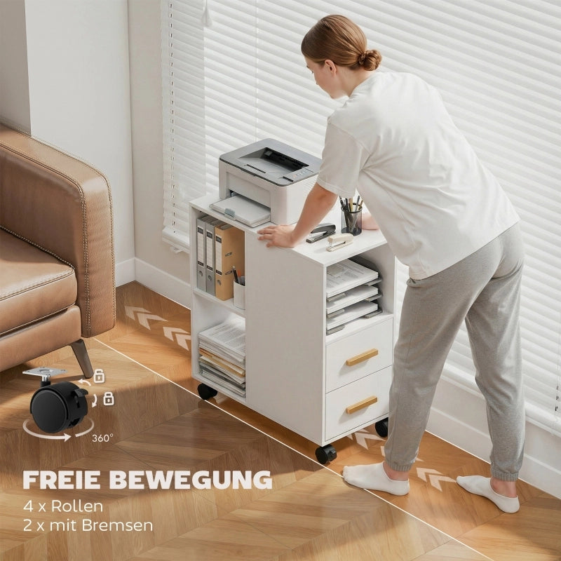 Tavolino/supporto per stampante con ripiano regolabile, rotelle per fax e scanner, 60 x 30 x 65 cm, bianco