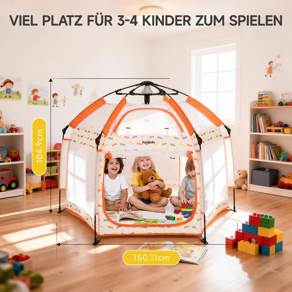 Laufstall pieghevole pop-up per bambini 150x150x105 cm in tessuto Oxford beige e arancione
