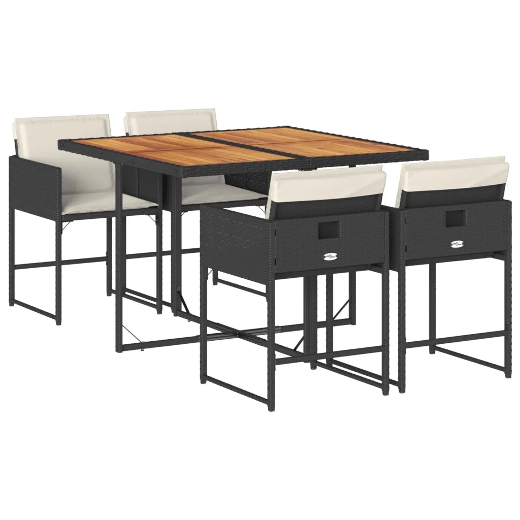 Set da Pranzo da Giardino 5 pz | Set Salotto da Giardino Nero con Cuscini in Polyrattan