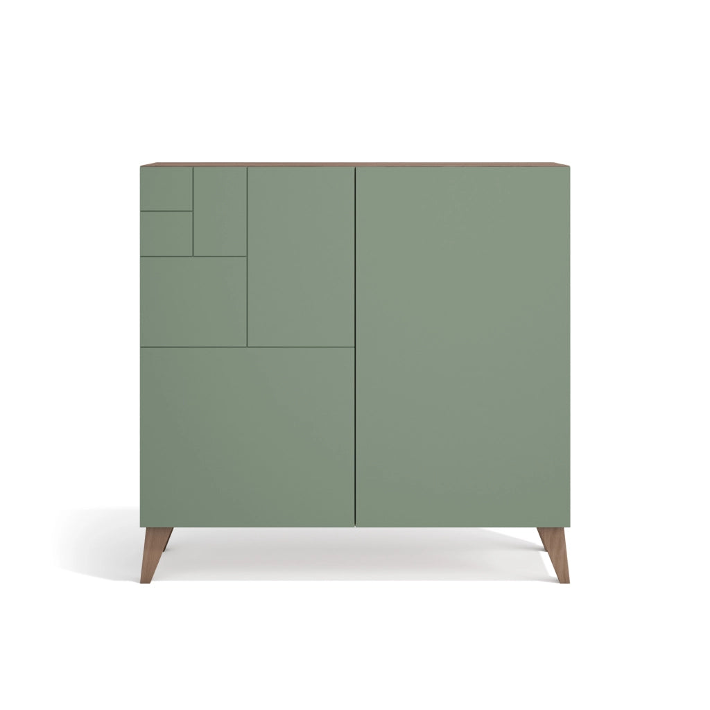 Scarpiera Herdasa effetto noce ante verde gambe noce 87x90x27