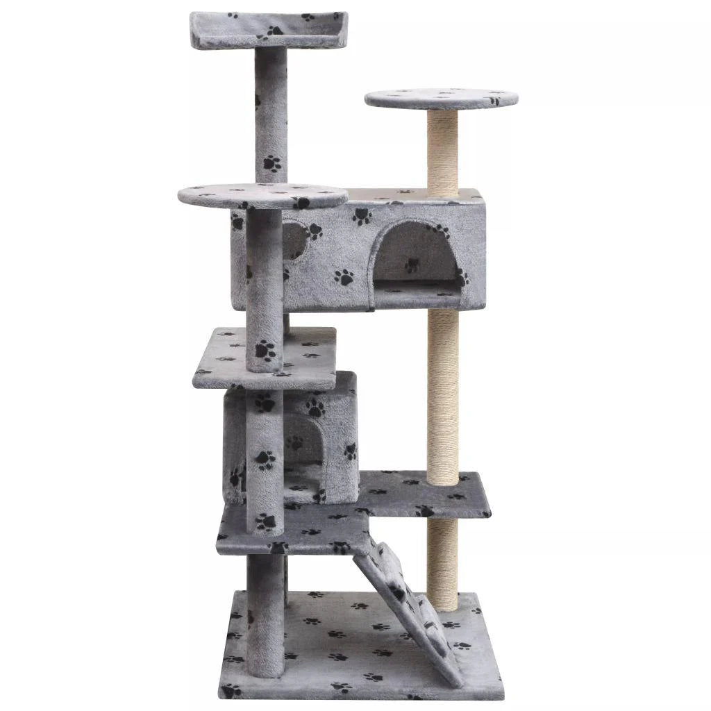 Tiragraffi albero per gatti cuccia per gatti giocattolo peluche e sisal 125 cm impronte di zampe grigio 3702268