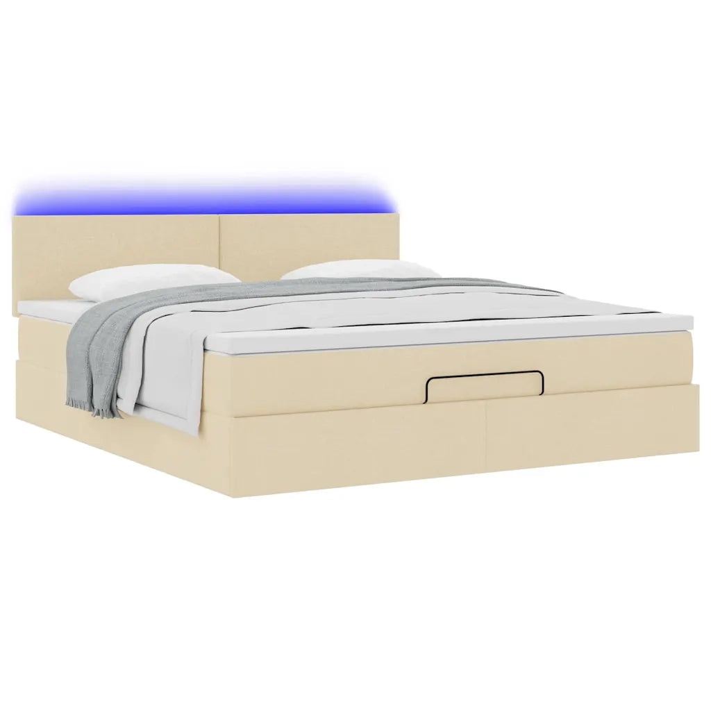 Struttura Letto Pouf con Materasso Crema 160x200 cm in Tessuto