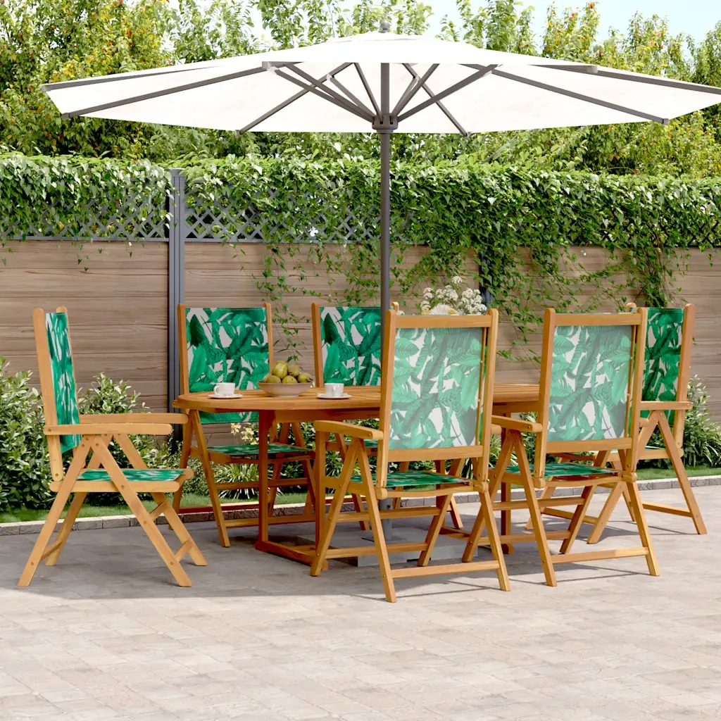 Set Pranzo da Giardino 7 pz Foglie in Tessuto e Legno Massello