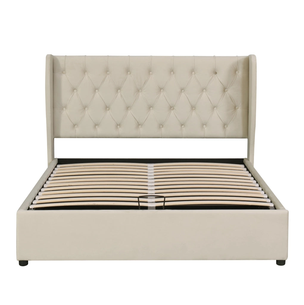 Letto matrimoniale 160x200 cm; contenitore idraulico; velluto beige (Senza materasso)