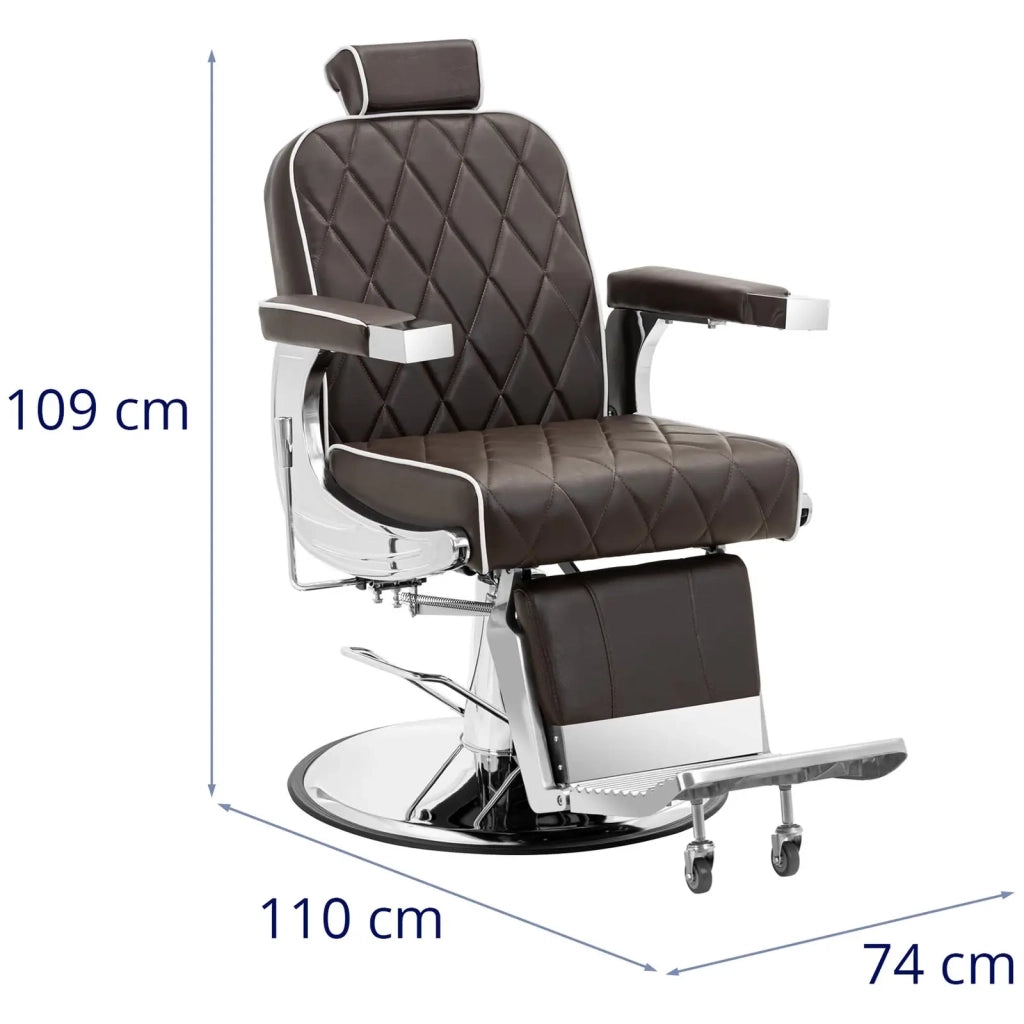 Poltrona da parrucchiere con poggiapiedi 71 cm 150 kg marrone acciaio inox alluminio PVC schiuma sintetica marrone 14_0008948