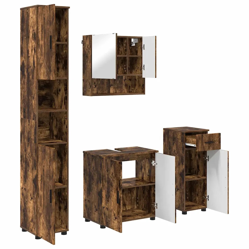 Set di mobili per il bagno con cassetto 4 pcs Rovere fumé 3392978