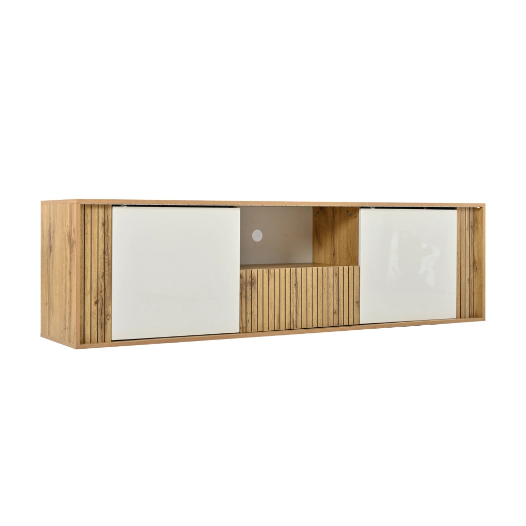 Mobile TV con LED Bluetooth; 2 ante e 1 cassetto; 180 x 40 x 51 cm; bianco e effetto legno