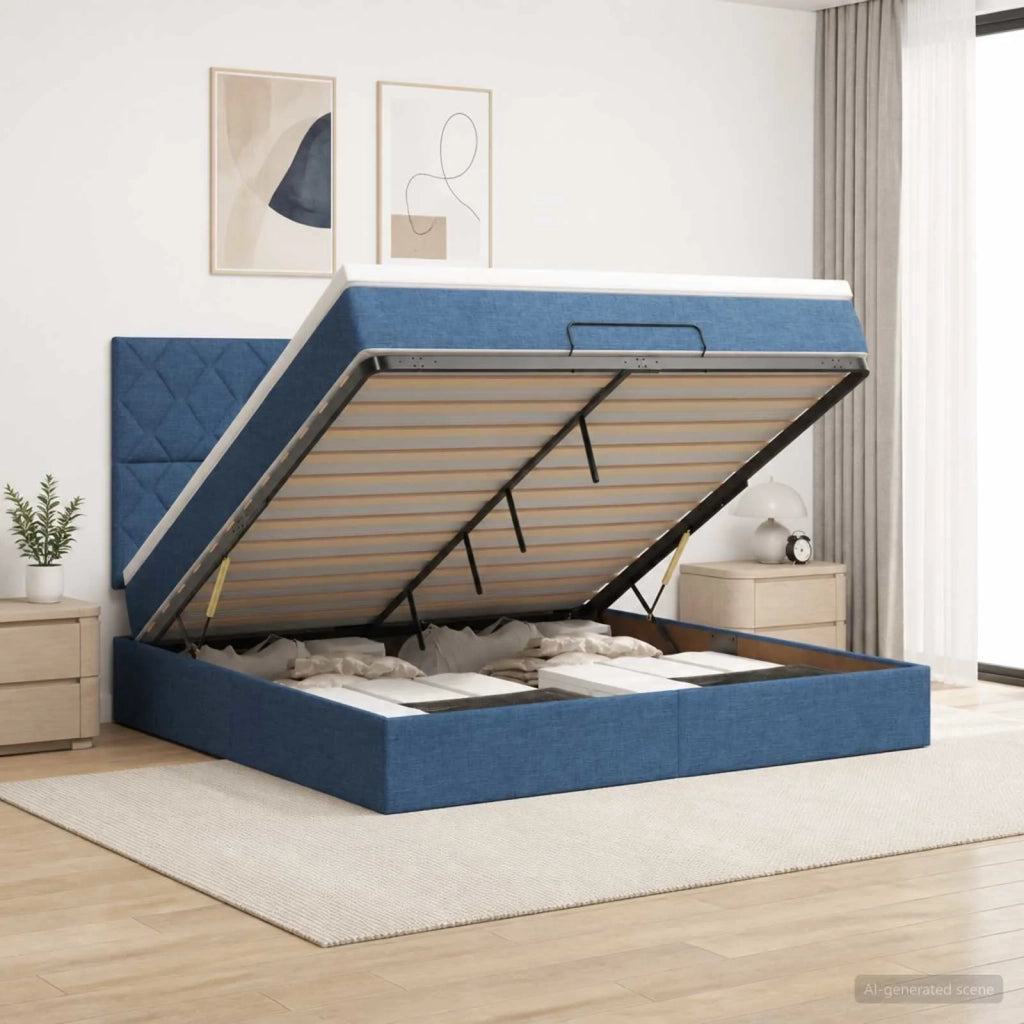 Letto ottomano con materasso Blu 160 x 200 cm Tessuto 3457590