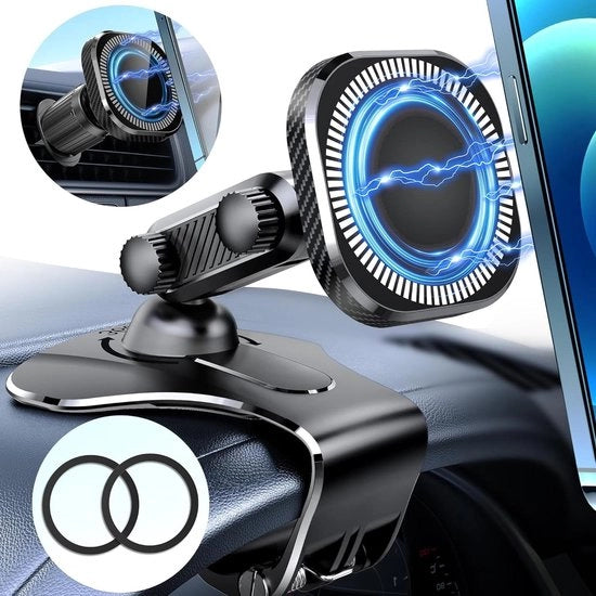 Otturatore per auto con supporto magnetico per ventilatore e cruscotto 360° girevole con 2 forti magneti - iPhone Samsung Huawei Xiaomi dispositivo GPS supporto per telefono auto