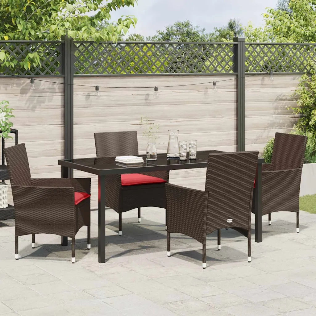 Set di tavolo e sedie con cuscino 5 pcs Marrone Rattan in PE