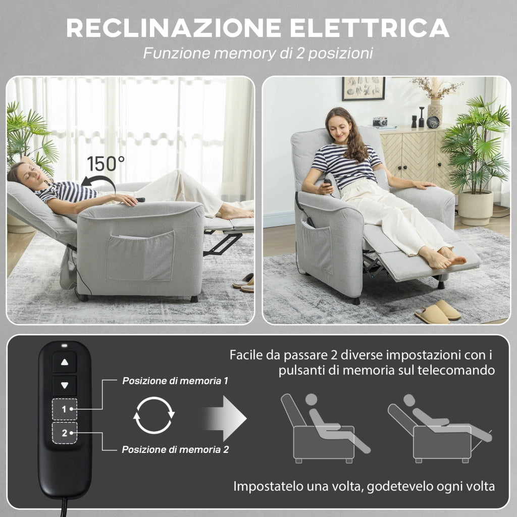 Poltrona Reclinabile con Riscaldamento, 8 Punti Massaggio e 5 Modalit¨¤, Tessuto Ciniglia, Grigio Chiaro