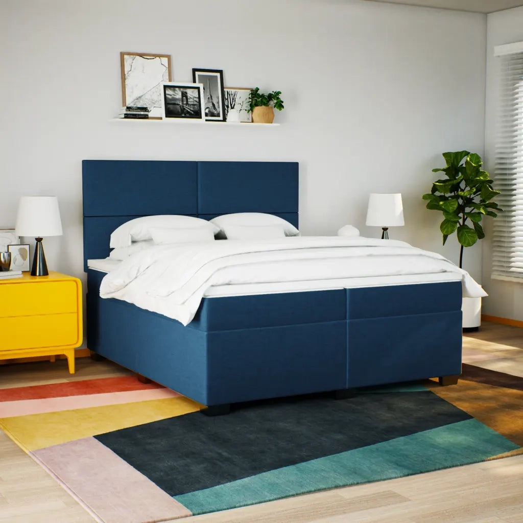 vidaXL Giroletto a Molle con Materasso Blu 200x200 cm in Tessuto
