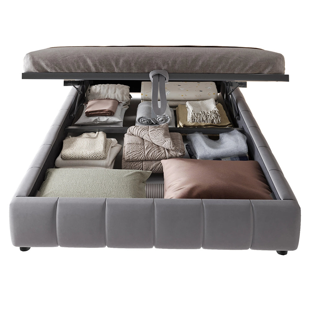 Letto-Xylo-140x200 cm-LED, idraulico, sospeso, grigio