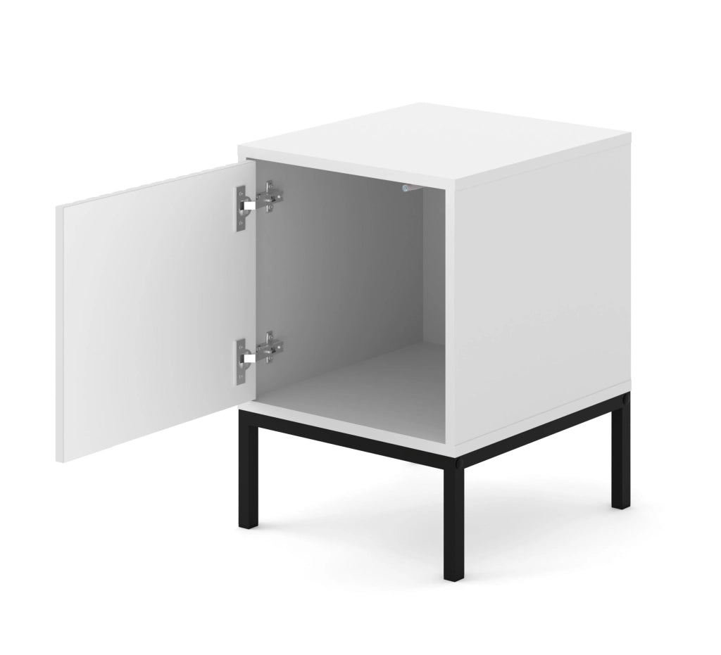 MOBILE RAVENNA F SOTTOSCRIVANIA IN MDF VERNICIATO COMODINO 1D BIANCO OPACO NERO OPACO STRUTTURA NERO