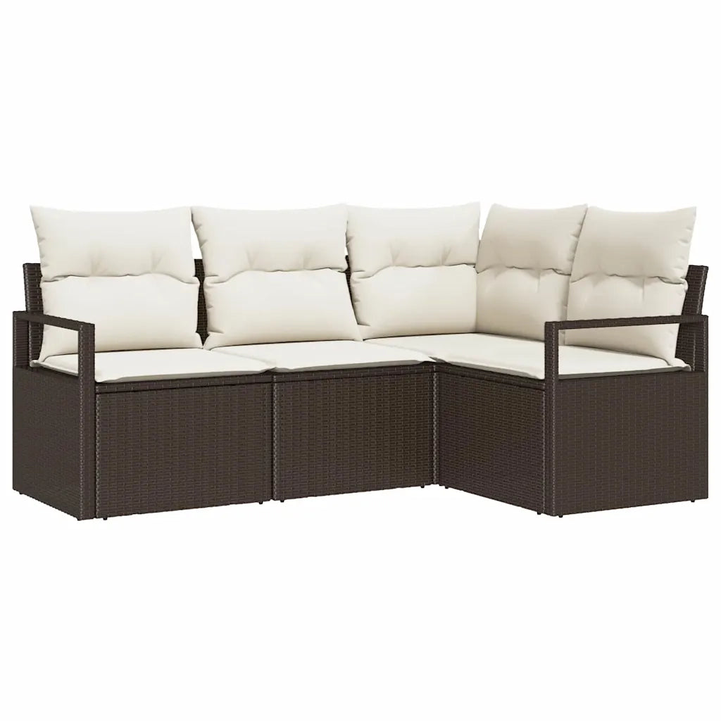 Set di divani con cuscino 4 pcs Marrone e Crema polyrattan 3355027
