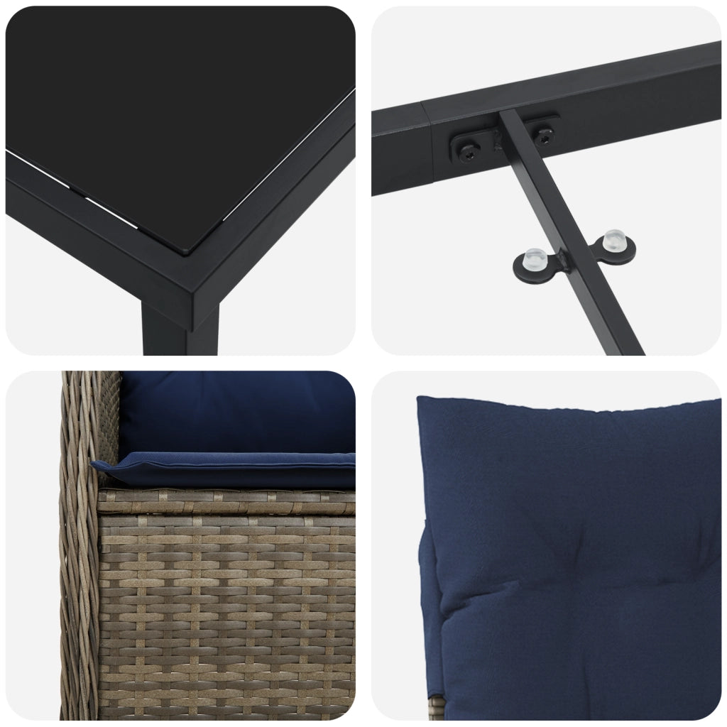 Set da Pranzo da Giardino 7 Pezzi con Cuscini Neri in Polyrattan