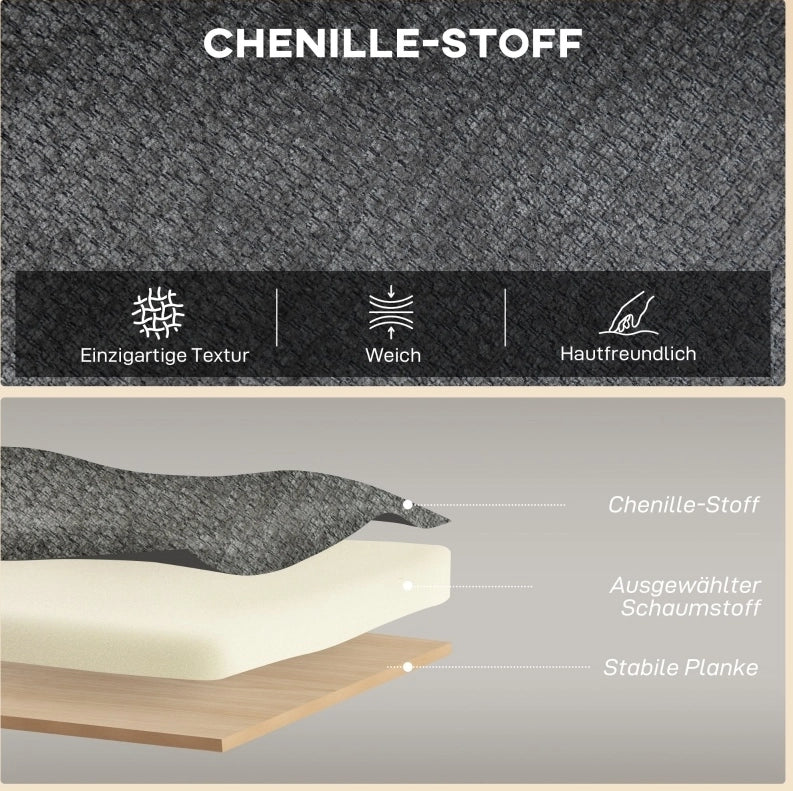 Divano 2 posti compatto in tessuto Chenille grigio con schienale a ali e gambe in legno di gomma
