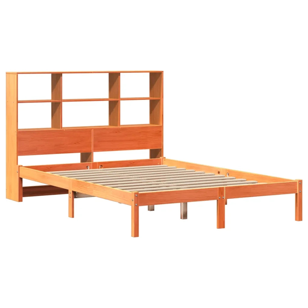 Letto Libreria senza Materasso Marrone Cera 160x200 cm in Pino