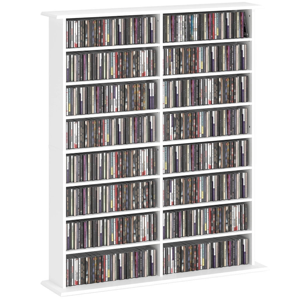 Libreria per CD e DVD con 16 scomparti e 12 ripiani regolabili ¨C zephmum ¨C bianco
