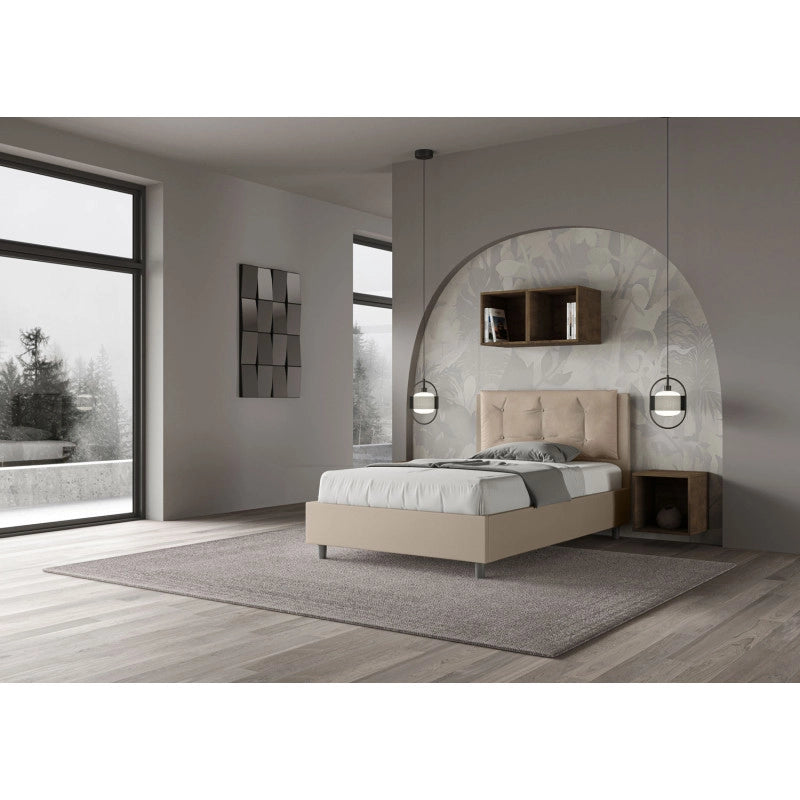 Letto imbottito Piazza e mezzo 120x210 cm Large - Similpelle,Tortora,Con rete