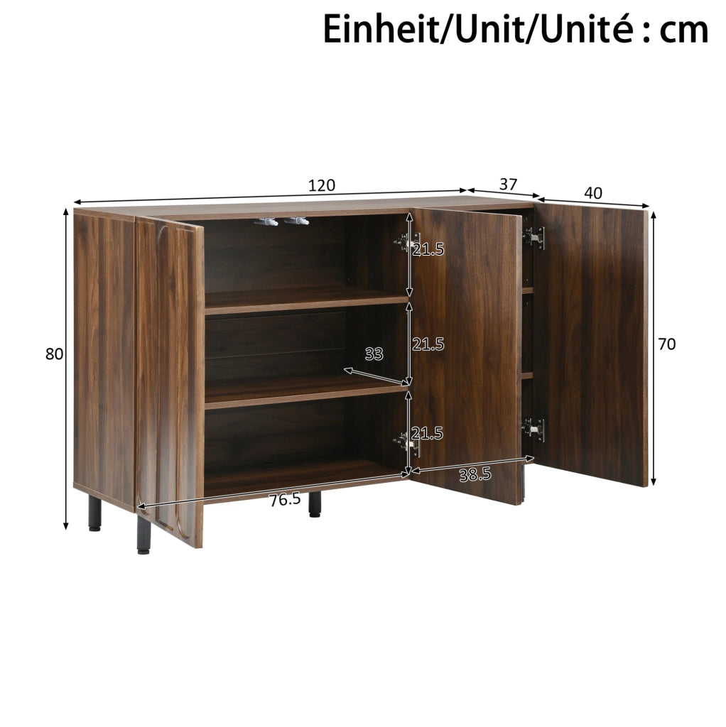 Sideboard multifunzione con 3 ante; 120x37x80 cm; colore noce