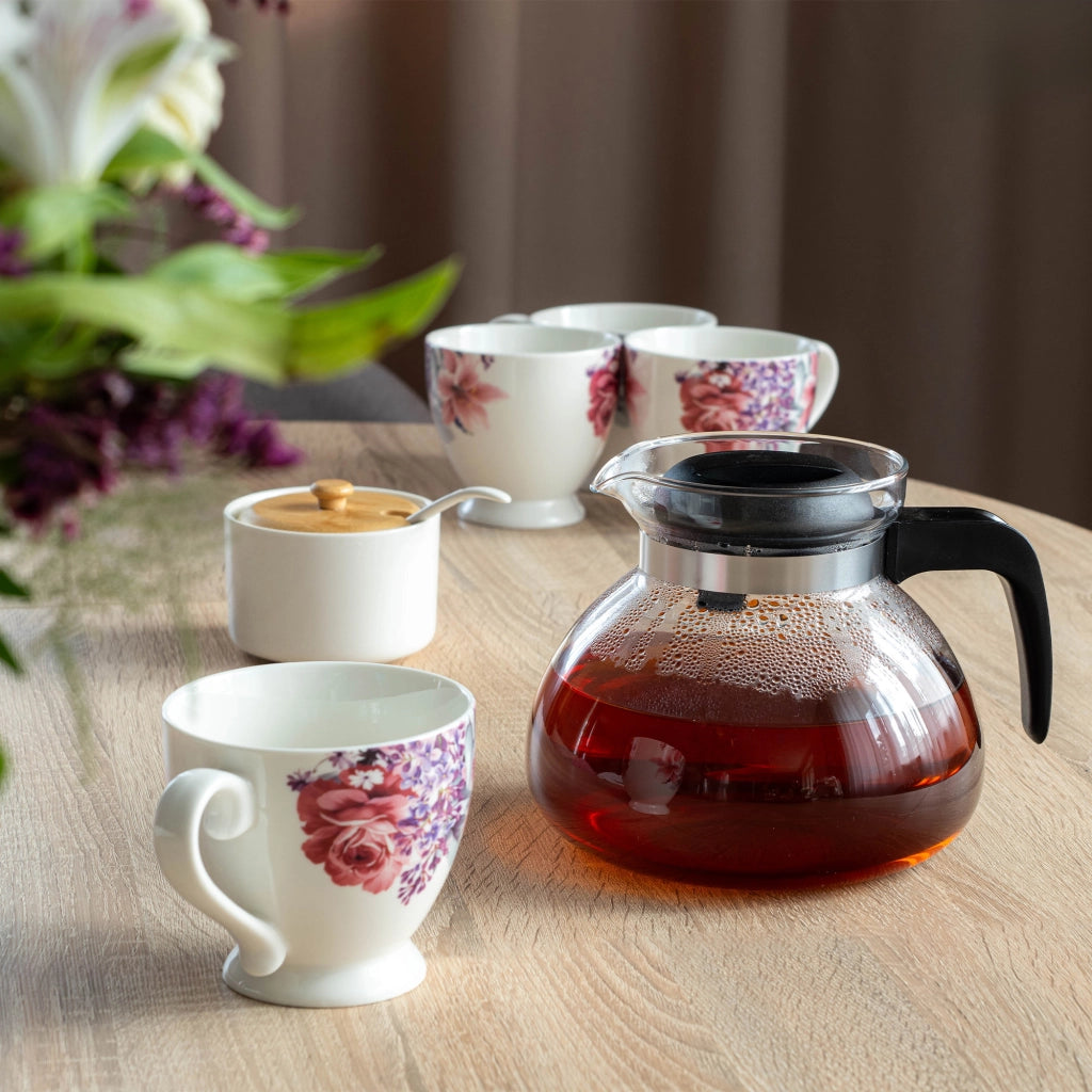 KADAX Brocca in vetro per tè e caffè da 1,7 l, resistente al calore, con coperchio, colore nero.