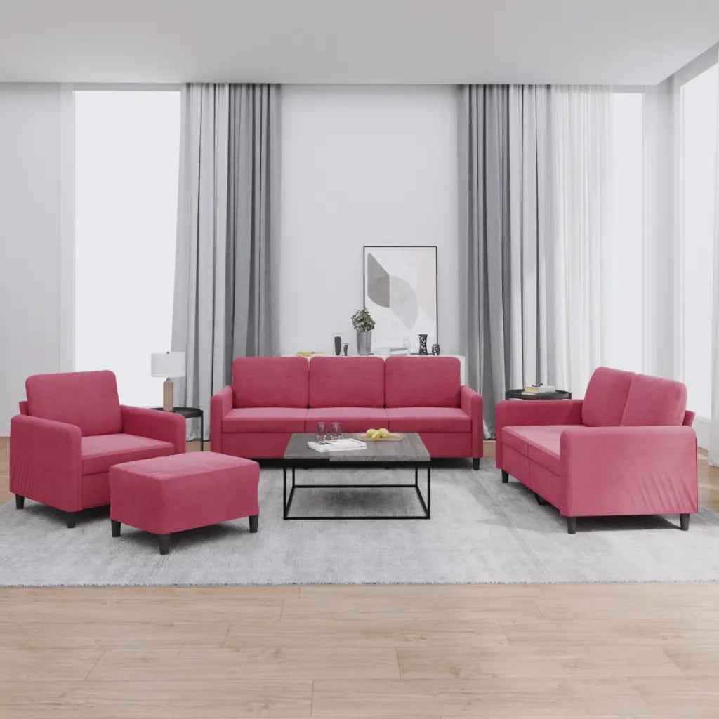 Set di Divani 4 pz Rosso Vino in Velluto 3201948