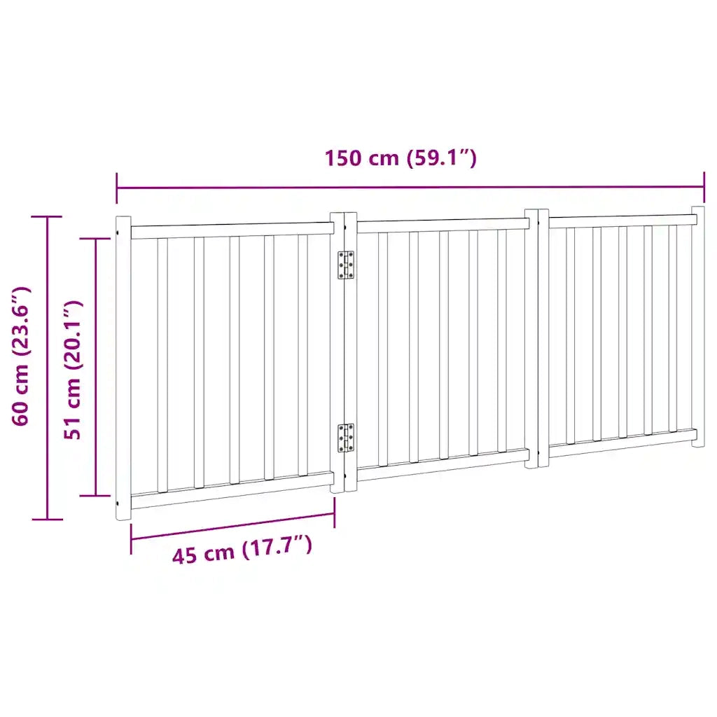 vidaXL Cancello Cani Pieghevole 3Pannelli Marrone 150cm Massello Abete