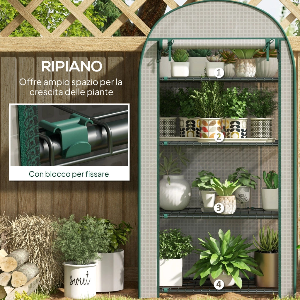 Serra da Giardino Verticale 80x50x160 cm con 4 Ripiani in Metallo e Copertura in PE Bianco