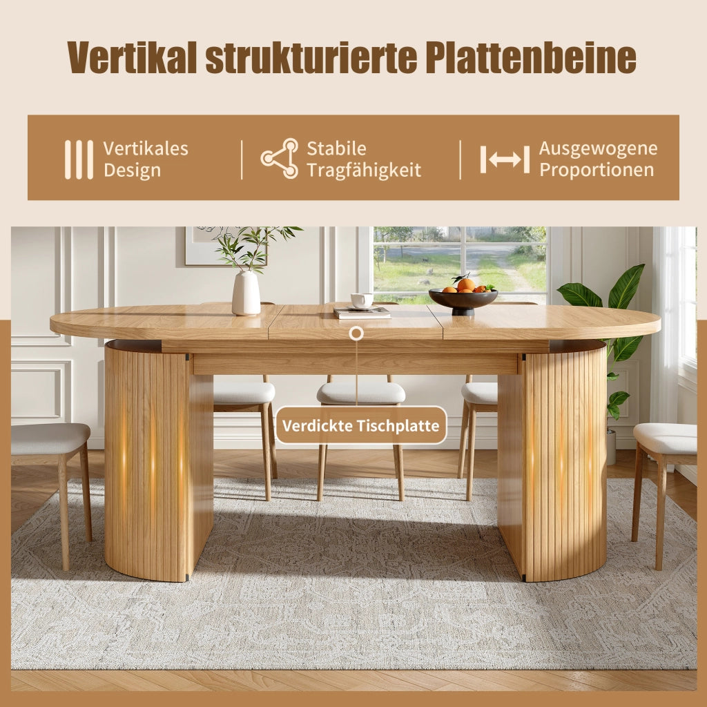 Tavolo da pranzo allungabile con vano portaoggetti nascosto, in MDF, per cucina e soggiorno, naturale 120-160 × 80 × 76 cm
