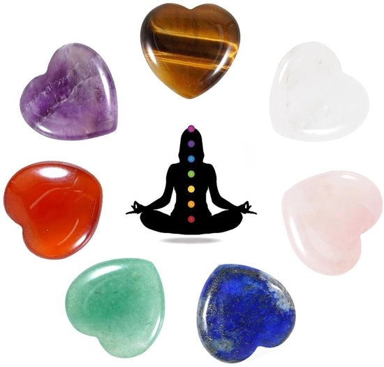 Set di Pietre Chakra da 7 pezzi - Pietre di Cuore Miniature - Pietre di Energia per Meditazione - Pietre Reiki - Pietre da Tasca - Dimensione 20mm - Pietre Energetiche