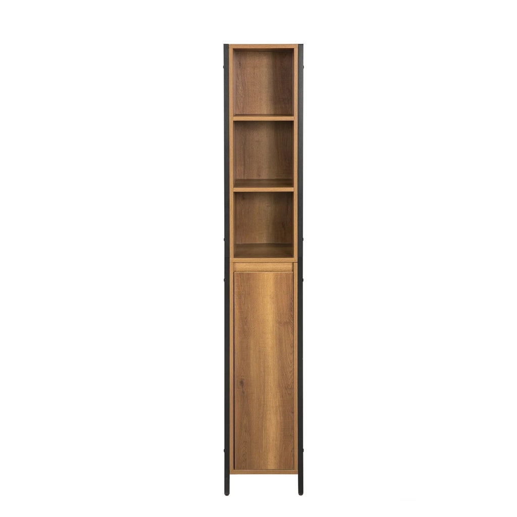 Mobiletto alto da bagno Mobile a colonna bagno salvaspazio con 3 scomparti a giorno e 1 anta vintage 30x28x168 cm BZR62-PF