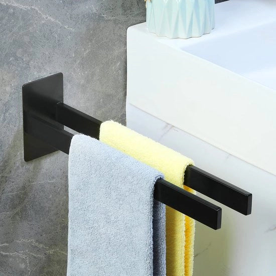 Supporto asciugamani senza forare Nero 39cm SUS304 Acciaio inossidabile Supporto asciugamani autoadesivo per Bagno Camera da letto Armadio Nero