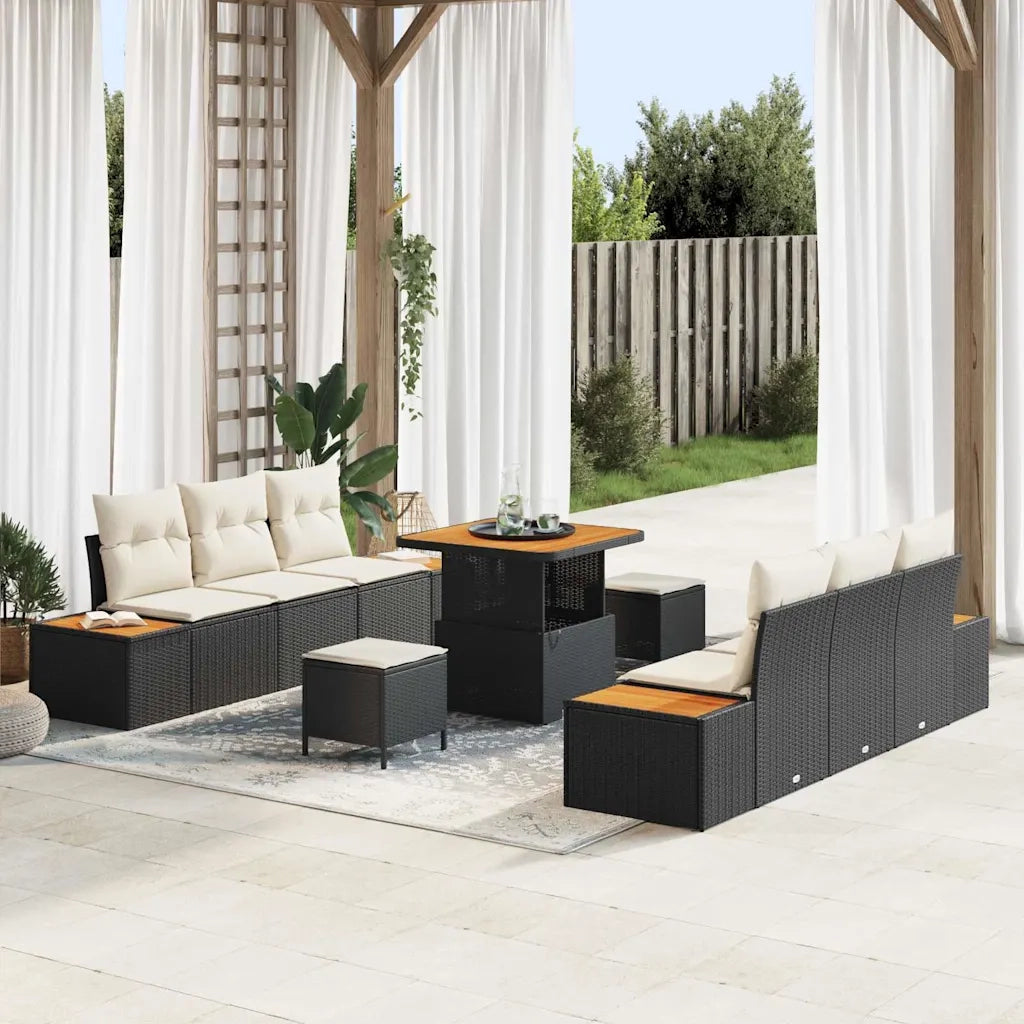 Set Divano da Giardino 9 pcs Nero polyrattan