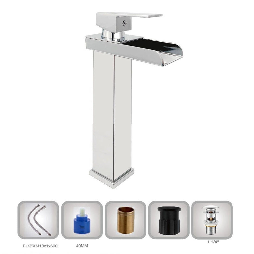 Trade Shop - Rubinetto Bagno Design Moderno A Cascata Miscelatore Monocomando Alto Cromato -