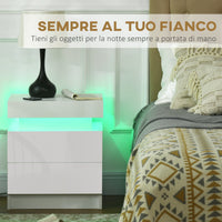 Comodino con LED RGB 45x35x52 cm 2 Cassetti in Truciolato Bianco
