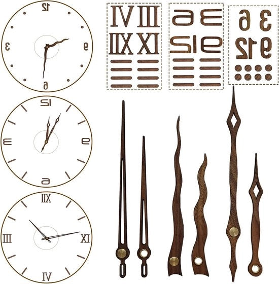 Walnoothout DIY digitale kloknummers per wandklok - 3 set di indicatori e cifre - kit di meccanismo di movimento orario - accessori orologio