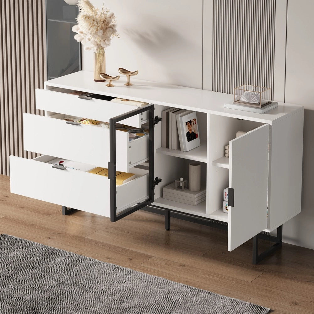 Mobile Credenza con Vetrina, Cassetti e LED ¨C MINIMAL ¨C Bianco Lucido