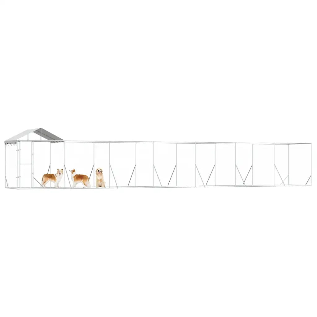 Cuccia Cani da Esterno Tetto Argento 14x2x2,5 m Acciaio Zincato 3190469