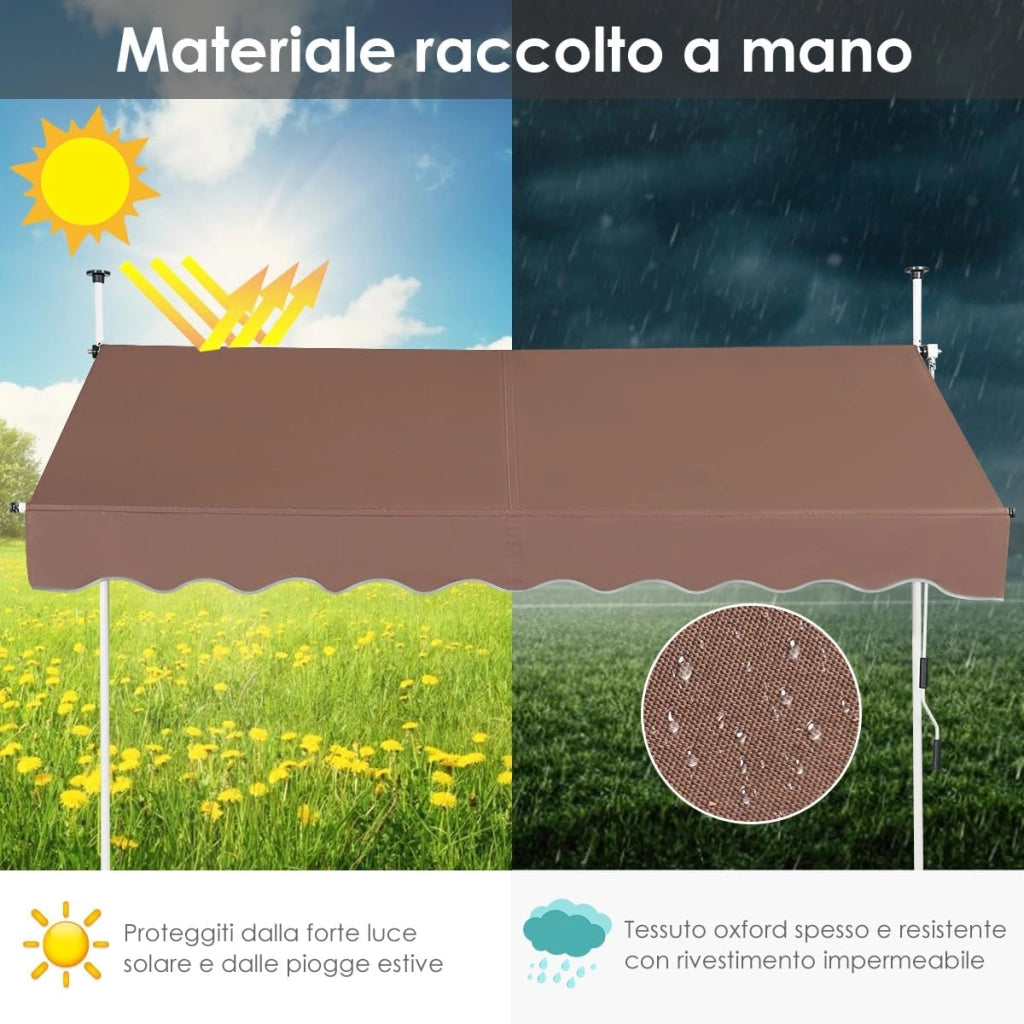 Tenda da Sole per Esterno, Tenda da Sole a Morsetto per Balcone con Struttura Telescopica e Tessuto Resistene ai Raggi Solari, Regolabile in Altezza e in Angolazione (200 cm,Marrone)