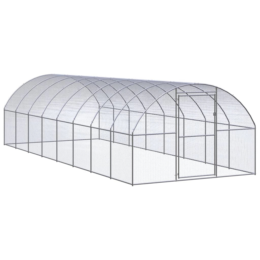 Pollaio/recinto/gabbia per polli da esterno 3 x 8 x 2 m acciaio zincato argento 02_0044017