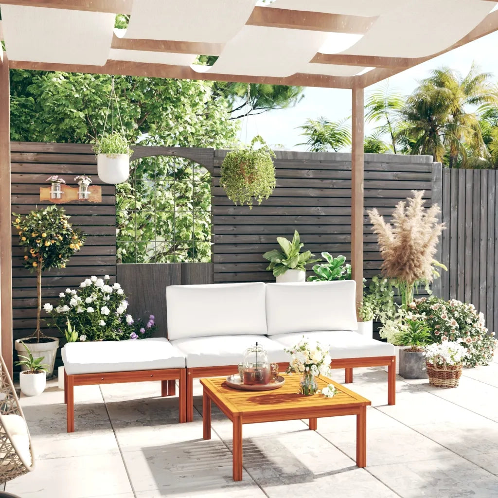 Set Divani da Giardino 4 pz con Cuscini Crema Massello Acacia cod mxl 44020